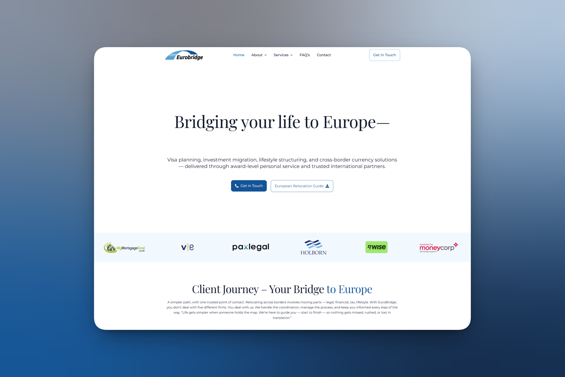 EuroBridge European Relocation Advisory — WordPress redesign