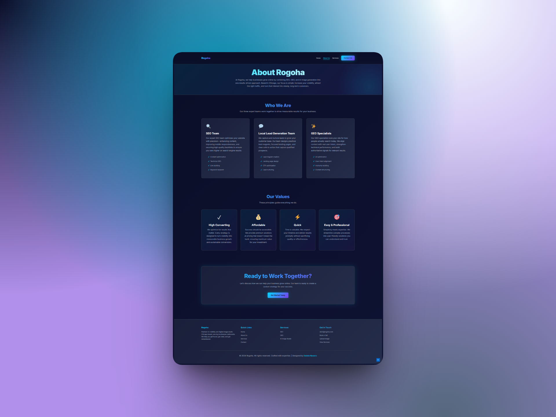 ROGOHA About Page — Team Introduction and Background Section