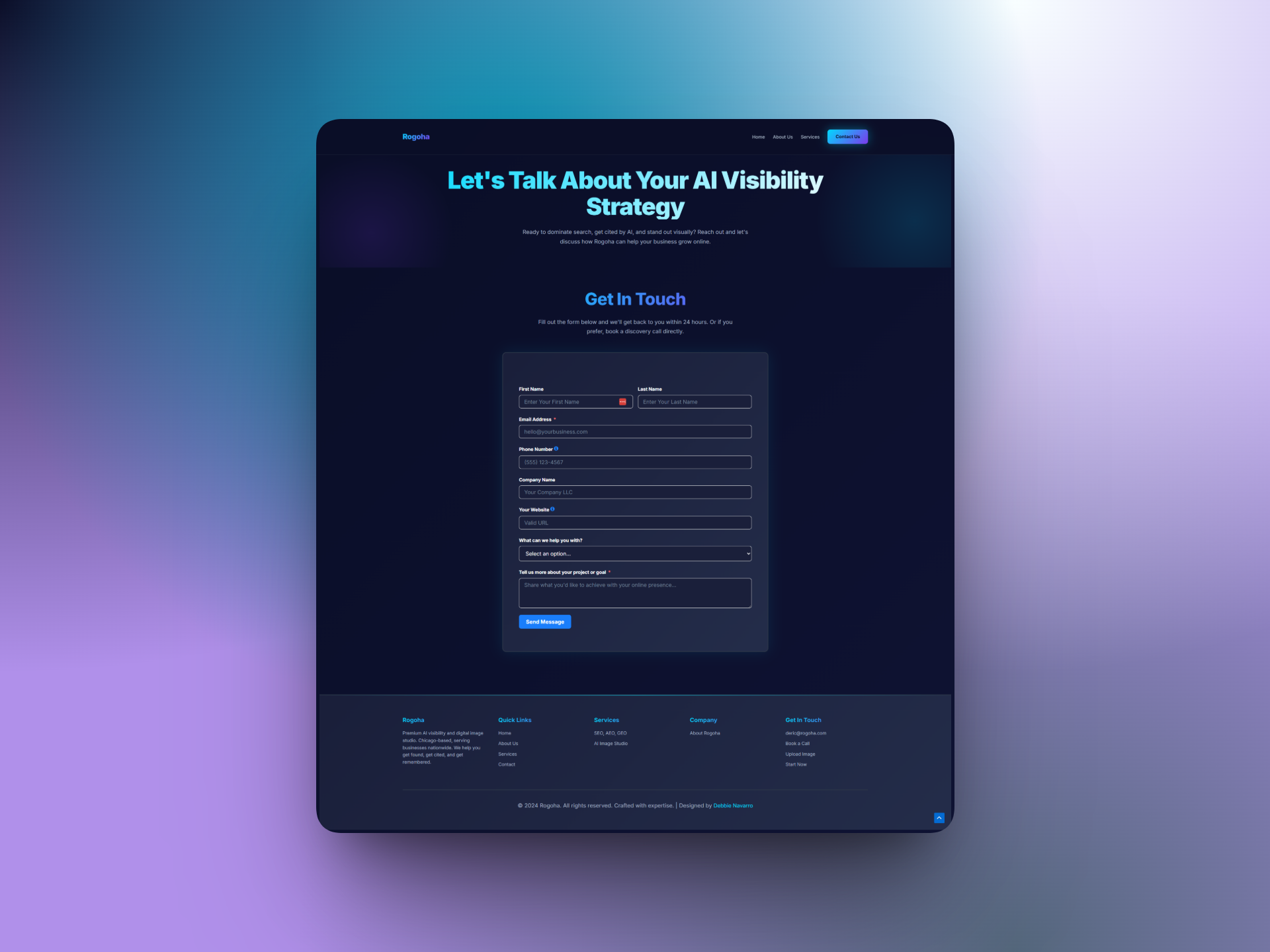 ROGOHA Contact Page — Get in Touch and Contact Form Section