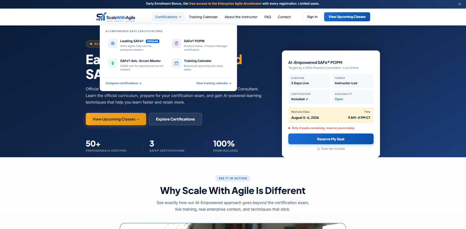 Scale With Agile custom-coded mega menu on the homepage