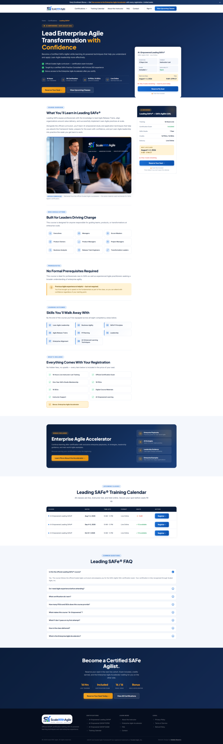 AI-Empowered Leading SAFe course page — full page screenshot