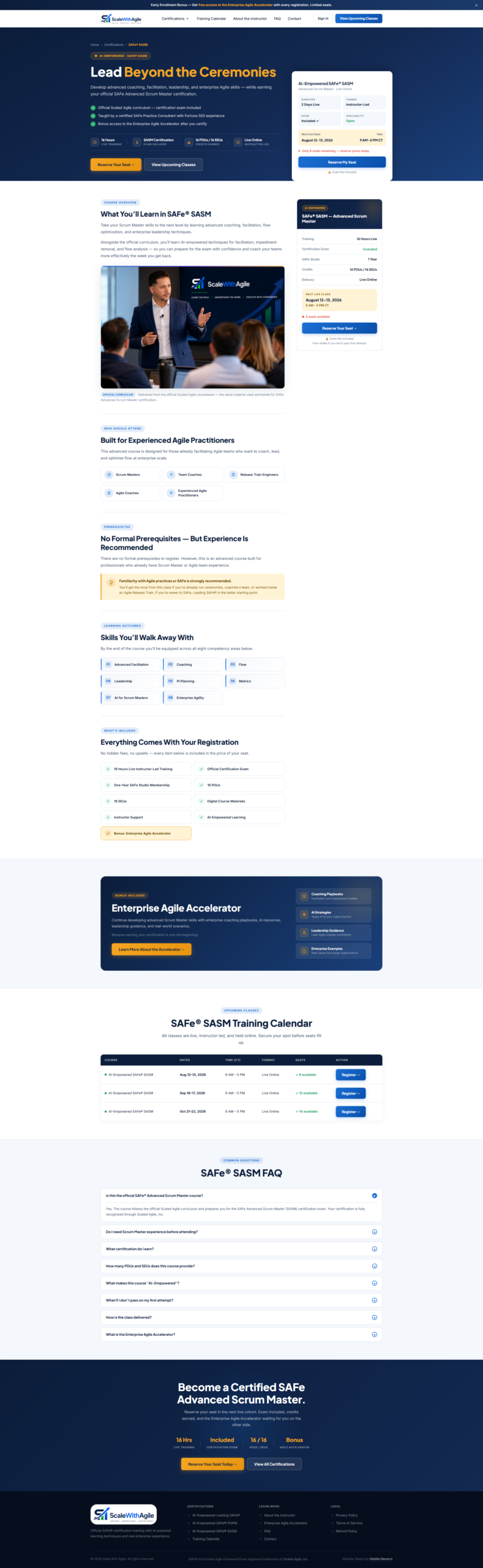 AI-Empowered SAFe Advanced Scrum Master course page — full page screenshot
