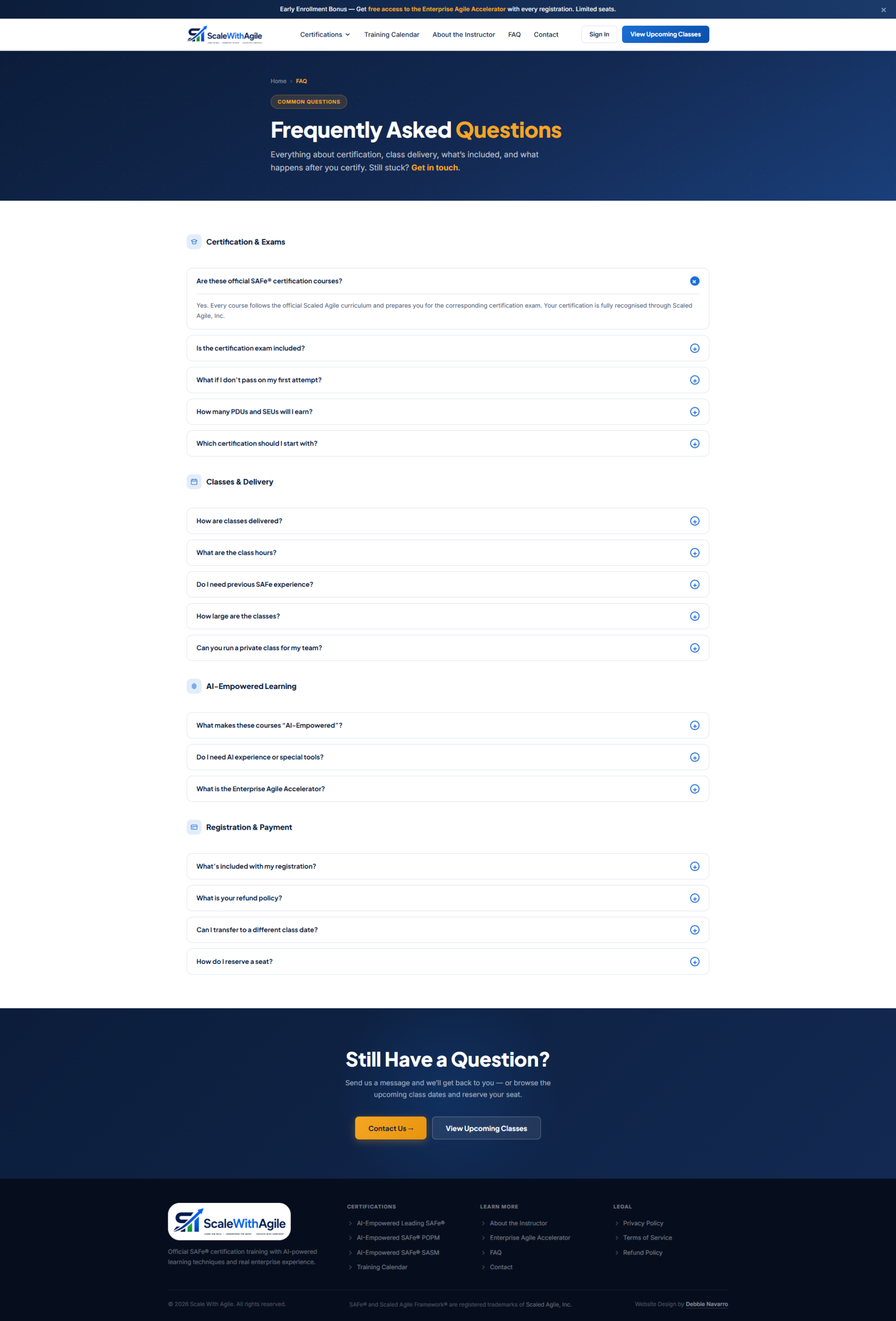 Scale With Agile FAQ page — full page screenshot
